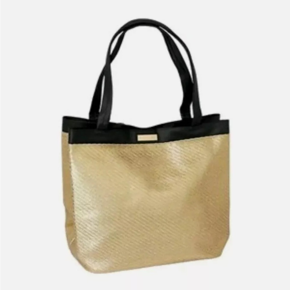 VERSACE PARFUMS Gold Metallic Large Tote Travel Handbag Braided
